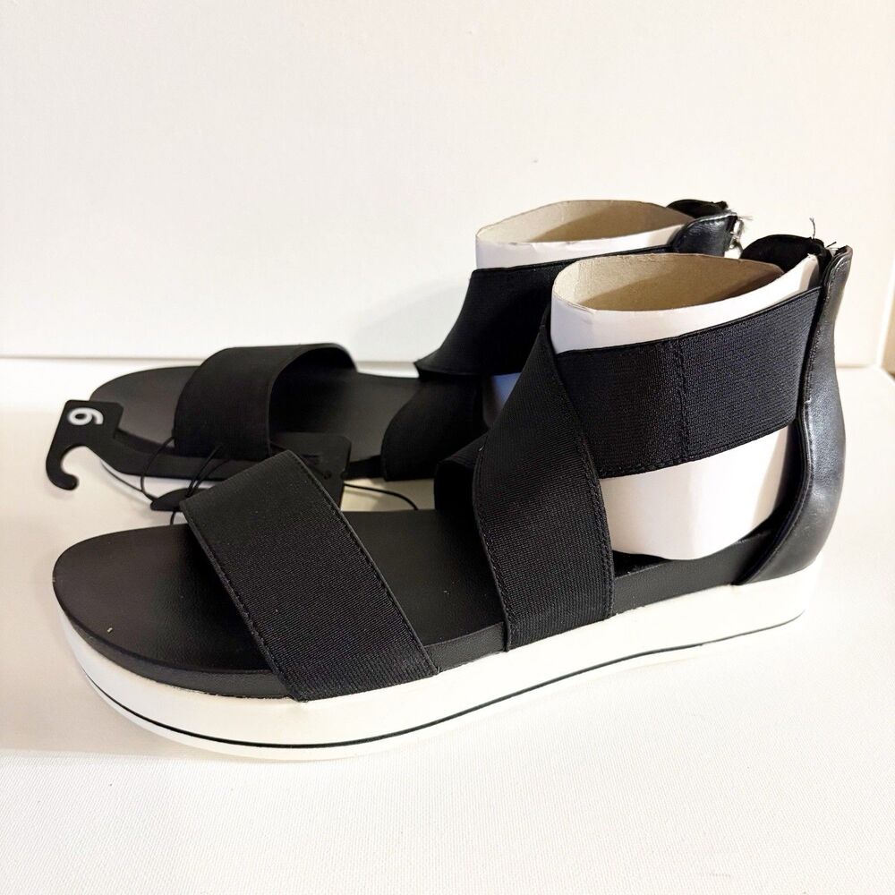 Time and Tru Women’s Comfort Wedge Sandals Sz 9 Black Zip Closure Elastic Straps